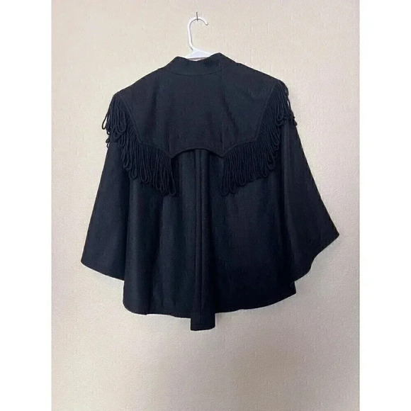 Burberry Raynefield Military Black Cape Womens Size S/M Wool Blend Fringe - Picture 6 of 16